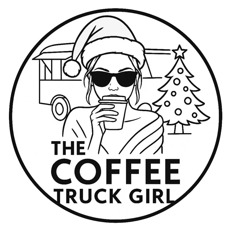 The Coffee Truck Girl Christmas logo with a Santa hat and tree