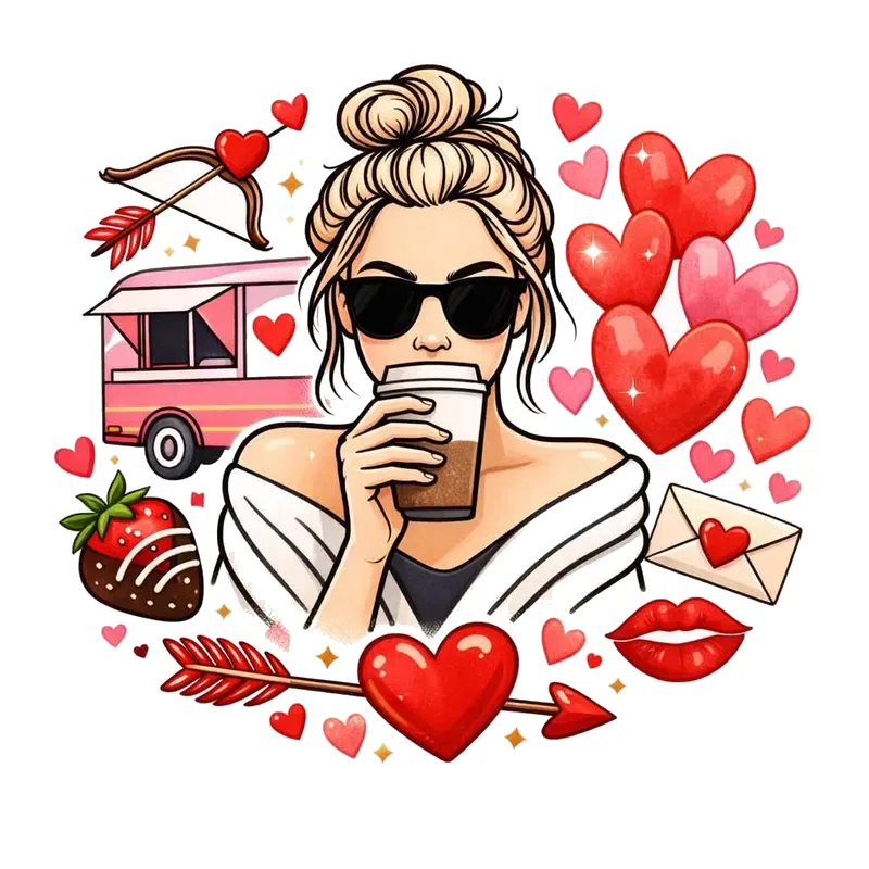 The Coffee Truck Girl Valentine's Day logo with hearts